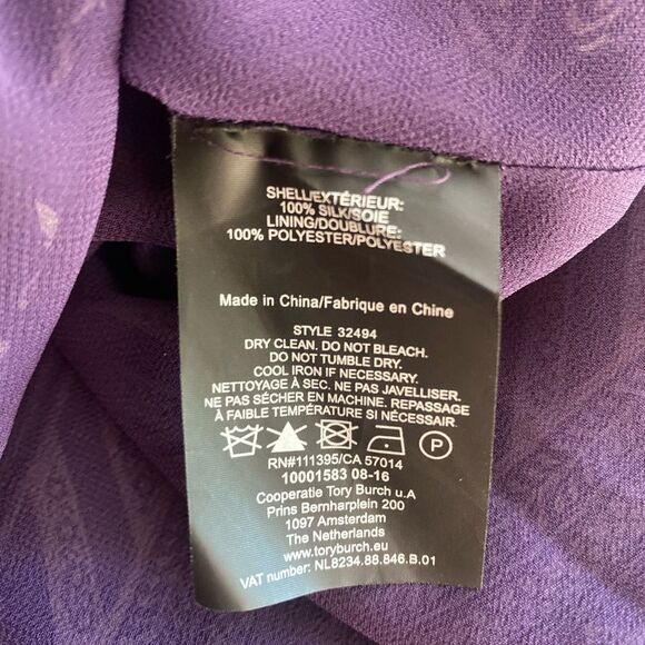 Tory Burch Bourdelle Silk Tunic Dress Purple Long Sleeve Sz 10 - Picture 14 of 15